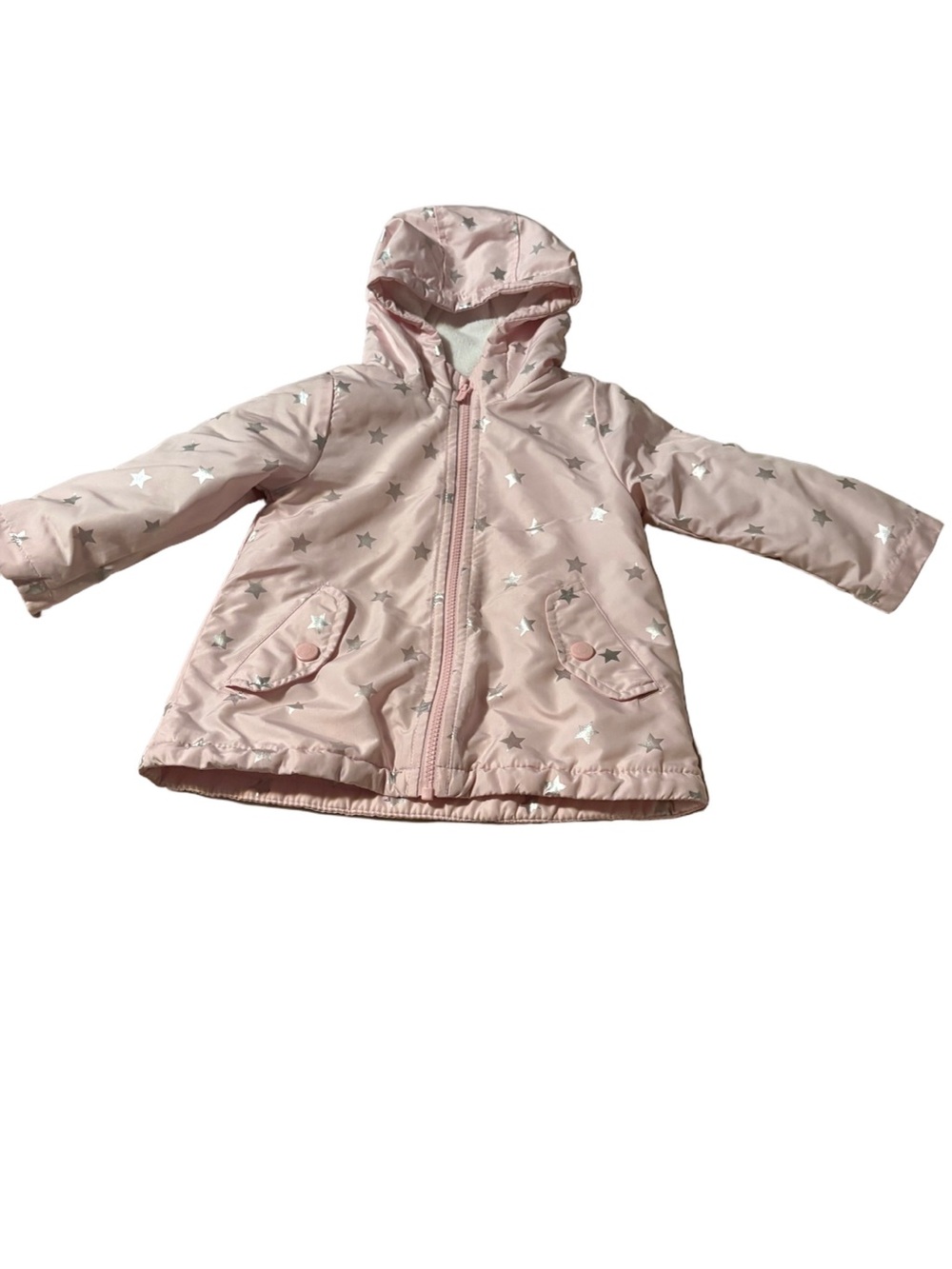 Carter's Light Pink Hooded Jacket with Silver Star Print Size 2T
